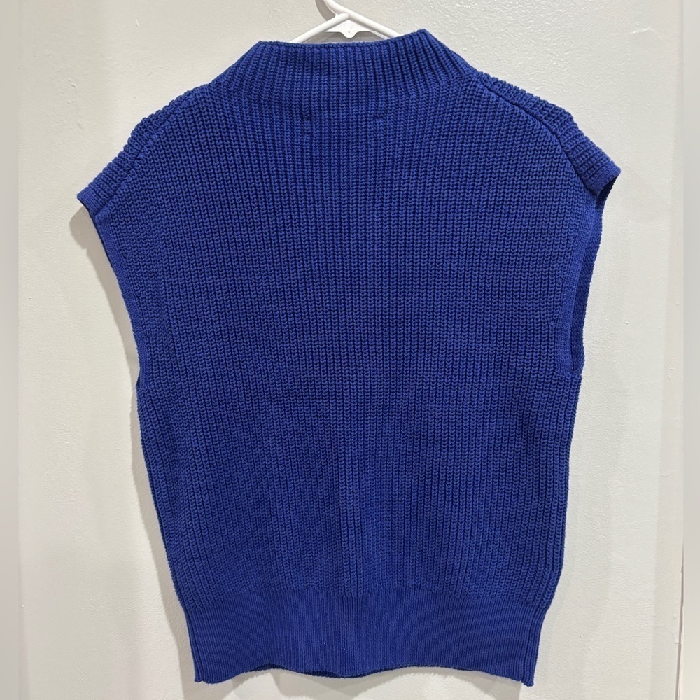 Ann Taylor Loft Mock Neck Cotton Acrylic Blend Sweater Vest Royal Blue Medium